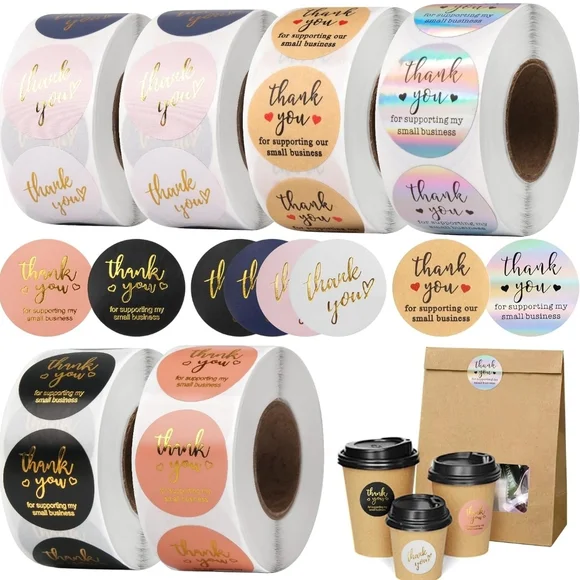 Package Thank You Stickers 1 Roll 500 Stickers - (RANDOM) - Picture 1 of 4